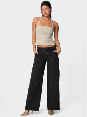 Edikted Washed Black Wide leg Carpenter Jeans -30